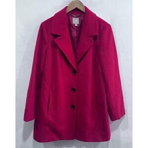 J. JILL Women M Red Wool Blend Pea Coat‎ Button Up Winter Jacket Classic Holiday